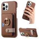 For iPhone 12 Pro Max Litchi Leather Oil Edge Ring Card Back Phone Case(Brown) - 1