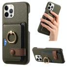 For iPhone 12 Pro Max Litchi Leather Oil Edge Ring Card Back Phone Case(Green) - 1