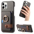 For iPhone 12 Pro Litchi Leather Oil Edge Ring Card Back Phone Case(Grey) - 1