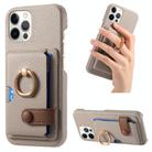 For iPhone 12 Pro Litchi Leather Oil Edge Ring Card Back Phone Case(Khaki) - 1