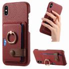 For iPhone X / XS Litchi Leather Oil Edge Ring Card Back Phone Case(Red) - 1