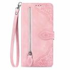 For iPhone 16 Pro Embossed Flower Zipper Leather Phone Case(Pink) - 2