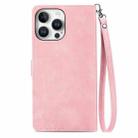 For iPhone 16 Pro Embossed Flower Zipper Leather Phone Case(Pink) - 3