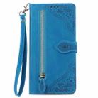 For iPhone 16 Pro Embossed Flower Zipper Leather Phone Case(Blue) - 2