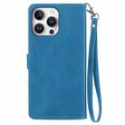 For iPhone 16 Pro Embossed Flower Zipper Leather Phone Case(Blue) - 3