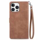 For iPhone 16 Pro Embossed Flower Zipper Leather Phone Case(Brown) - 3