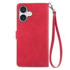 For iPhone 16 Plus Embossed Flower Zipper Leather Phone Case(Red) - 3