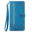 For iPhone 16 Plus Embossed Flower Zipper Leather Phone Case(Blue) - 2