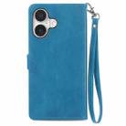 For iPhone 16 Plus Embossed Flower Zipper Leather Phone Case(Blue) - 3