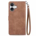 For iPhone 16 Plus Embossed Flower Zipper Leather Phone Case(Brown) - 3