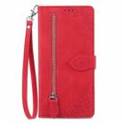 For iPhone 16 Pro Max Embossed Flower Zipper Leather Phone Case(Red) - 2