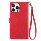 For iPhone 16 Pro Max Embossed Flower Zipper Leather Phone Case(Red) - 3