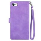 For iPhone 16e Embossed Flower Zipper Leather Phone Case(Purple) - 3