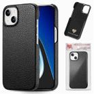 For iPhone 15 Litchi Oil Edge Leather Back Phone Case(Black) - 1