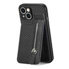 For iPhone 15 Carbon Fiber Vertical Flip Zipper Phone Case(Black) - 1