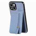 For iPhone 15 Carbon Fiber Vertical Flip Zipper Phone Case(Blue) - 1