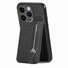 For iPhone 15 Pro Carbon Fiber Vertical Flip Zipper Phone Case(Black) - 1