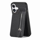 For iPhone 16 Plus Carbon Fiber Vertical Flip Zipper Phone Case(Black) - 1