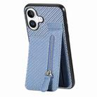 For iPhone 16 Plus Carbon Fiber Vertical Flip Zipper Phone Case(Blue) - 1