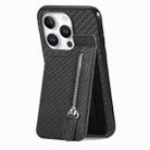 For iPhone 16 Pro Carbon Fiber Vertical Flip Zipper Phone Case(Black) - 1