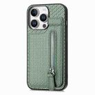 For iPhone 16 Pro Carbon Fiber Vertical Flip Zipper Phone Case(Green) - 2