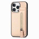 For iPhone 16 Pro Carbon Fiber Vertical Flip Zipper Phone Case(Khaki) - 2