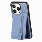 For  iPhone 16 Pro Max Carbon Fiber Vertical Flip Zipper Phone Case(Blue) - 1