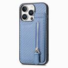 For  iPhone 16 Pro Max Carbon Fiber Vertical Flip Zipper Phone Case(Blue) - 2