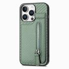 For  iPhone 16 Pro Max Carbon Fiber Vertical Flip Zipper Phone Case(Green) - 2