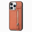 For  iPhone 16 Pro Max Carbon Fiber Vertical Flip Zipper Phone Case(Brown) - 2