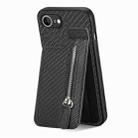 For iPhone 16e Carbon Fiber Vertical Flip Zipper Phone Case(Black) - 1
