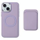 For iPhone 15 Imitation Liquid Skin Feel Plating Magsafe Card Bag Phone Case(Purple) - 1