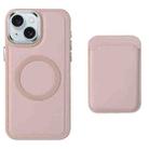 For iPhone 15 Imitation Liquid Skin Feel Plating Magsafe Card Bag Phone Case(Pink) - 1