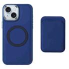 For iPhone 15 Imitation Liquid Skin Feel Plating Magsafe Card Bag Phone Case(Blue) - 1