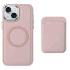 For iPhone 15 Pro Imitation Liquid Skin Feel Plating Magsafe Card Bag Phone Case(Pink) - 1