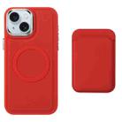 For iPhone 15 Pro Imitation Liquid Skin Feel Plating Magsafe Card Bag Phone Case(Red) - 1