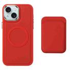 For iPhone 15 Plus Imitation Liquid Skin Feel Plating Magsafe Card Bag Phone Case(Red) - 1