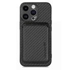 For iPhone 15 Pro Carbon Fiber Leather Card Magsafe Phone Case(Black) - 1