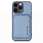 For iPhone 15 Pro Carbon Fiber Leather Card Magsafe Phone Case(Blue) - 1