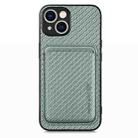 For iPhone 15 Plus Carbon Fiber Leather Card Magsafe Phone Case(Green) - 1