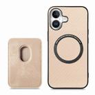 For iPhone 16 Carbon Fiber Leather Card Magsafe Phone Case(Khaki) - 3