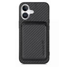 For iPhone 16 Plus Carbon Fiber Leather Card Magsafe Phone Case(Black) - 1