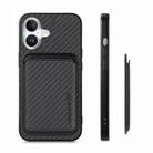 For iPhone 16 Plus Carbon Fiber Leather Card Magsafe Phone Case(Black) - 2