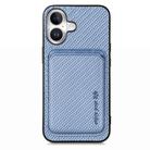 For iPhone 16 Plus Carbon Fiber Leather Card Magsafe Phone Case(Blue) - 1