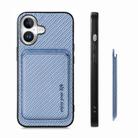 For iPhone 16 Plus Carbon Fiber Leather Card Magsafe Phone Case(Blue) - 2