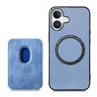 For iPhone 16 Plus Carbon Fiber Leather Card Magsafe Phone Case(Blue) - 3