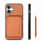 For iPhone 16 Plus Carbon Fiber Leather Card Magsafe Phone Case(Brown) - 2