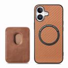 For iPhone 16 Plus Carbon Fiber Leather Card Magsafe Phone Case(Brown) - 3