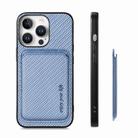 For iPhone 16 Pro Carbon Fiber Leather Card Magsafe Phone Case(Blue) - 2