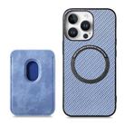 For iPhone 16 Pro Carbon Fiber Leather Card Magsafe Phone Case(Blue) - 3